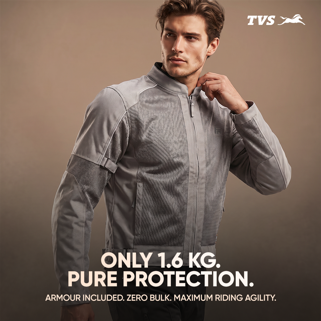 TVS Ronin Edition Mesh Riding Jacket for Men | 1.6 Kg Bike Riding Jacket with CE Level 2 Lightweight Back, Sholuder and Elbow Armours, 600D Protection, Lightweight Summer Motorcycle Jacket for Touring, City Riding, Biker Gear for Men